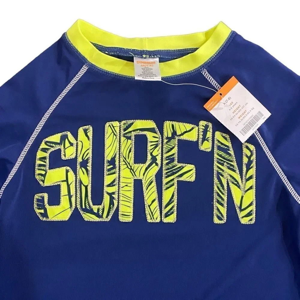 Gymboree NEW Medium 7/8 Rash Gaurd swim top boys 50 spf short sleeve surf blue